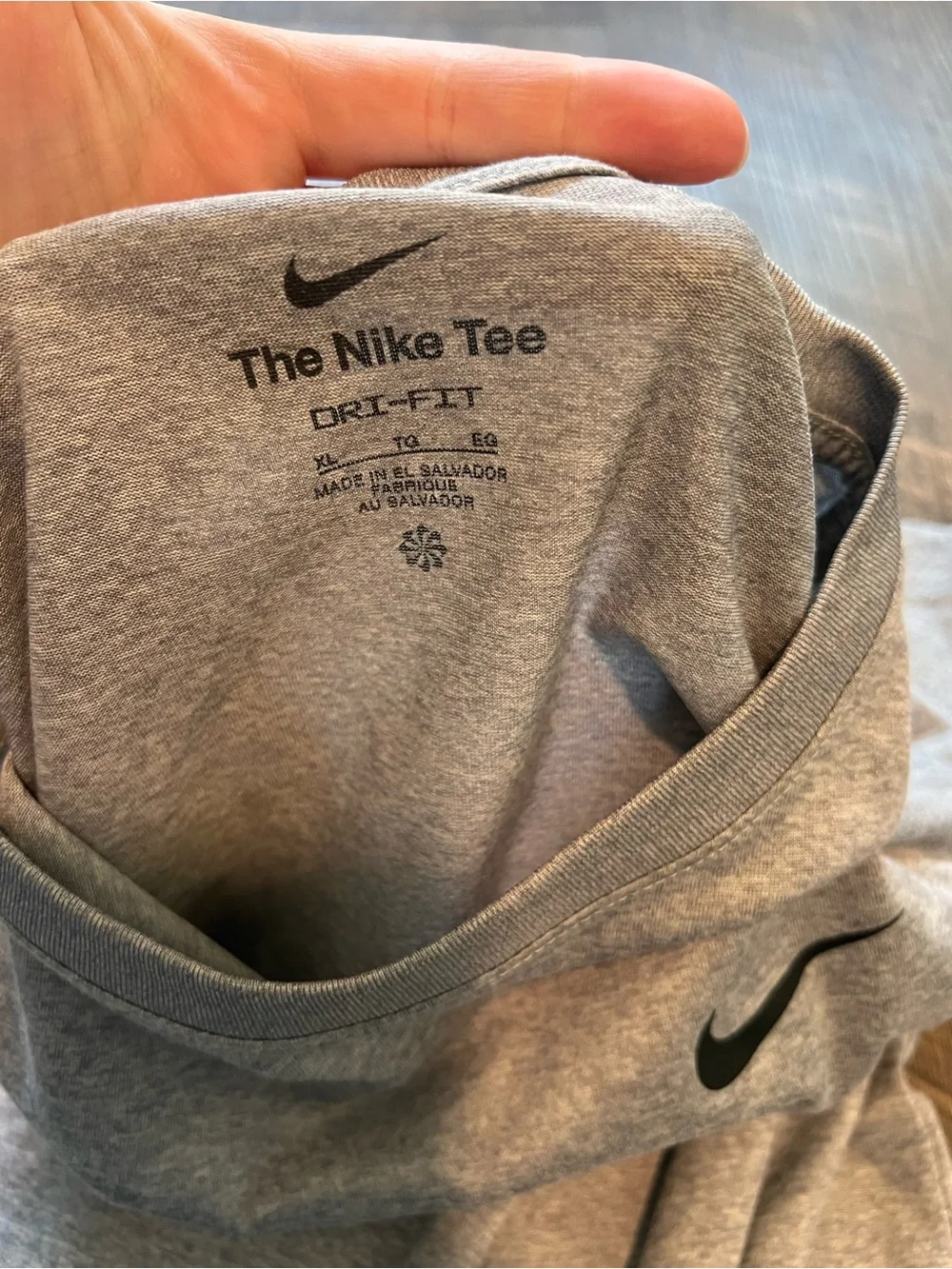 Nike Light Gray Heather Short-Sleeve Tee with Black Swoosh